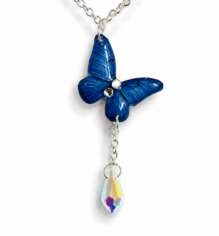 Handmade Butterfly  Pendant with crystal teardrop crystal by flutterframes