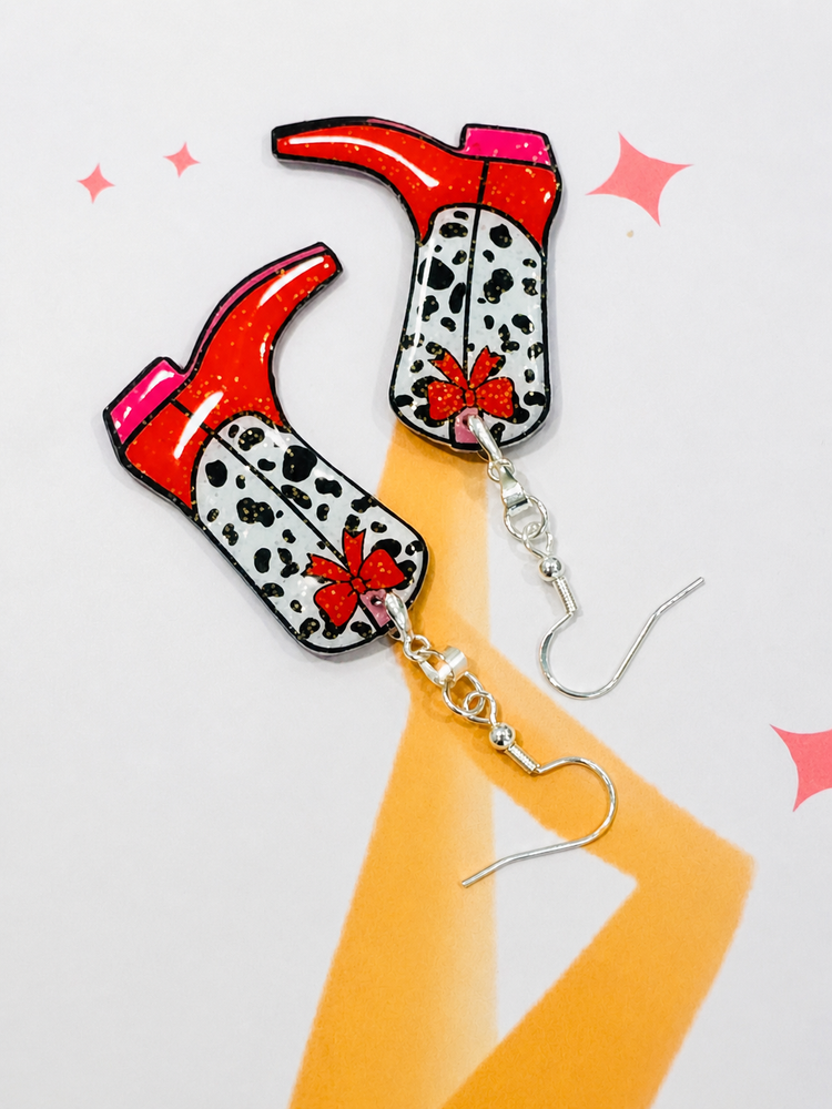 Handmade Red  cowboy boot earrings