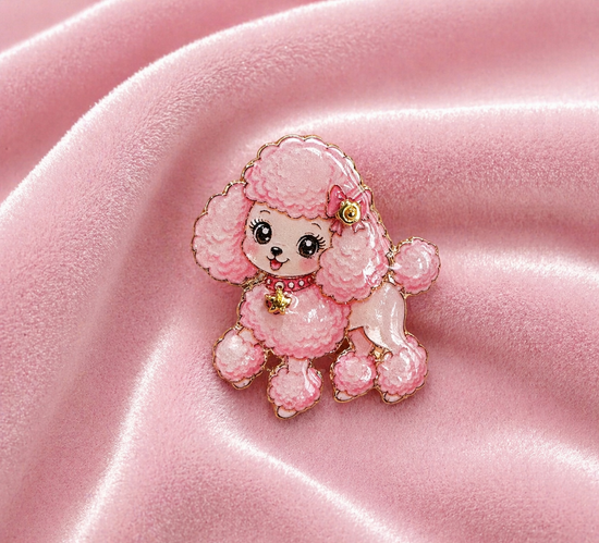 Handmade pink Poodle dog enamel pins