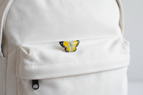 Clouded Yellow Butterfly enamel Pin. made from tin cans