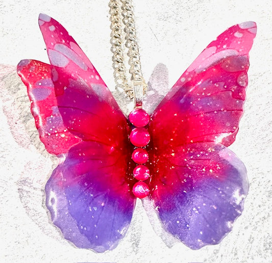pink and lilac pretty resin butterfly
