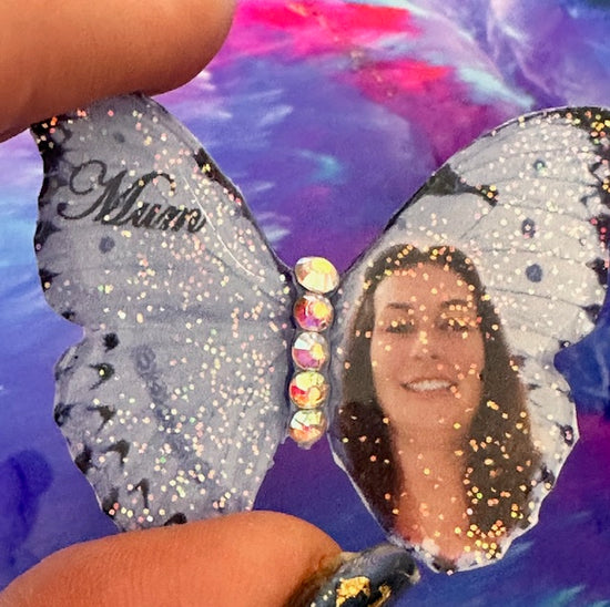 photo personalised resin butterfly brooch