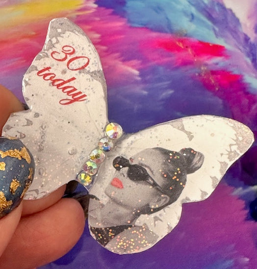 pretty photo personalised resin butterfly brooch