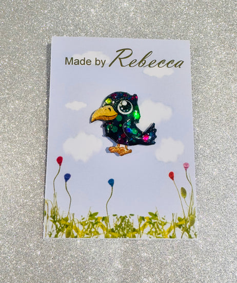 Crow tin pin handmade from soda cans