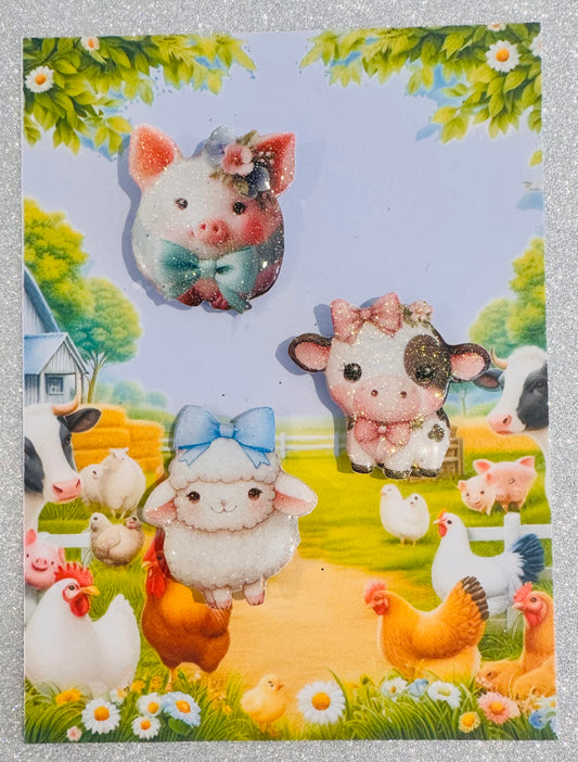 set of 3 farmyard animal magnets

