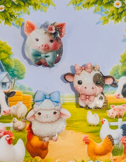 set of 3 farmyard animal magnets. Enamel shiny

