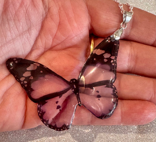 Lilac translucent butterfly  monarch pendant 