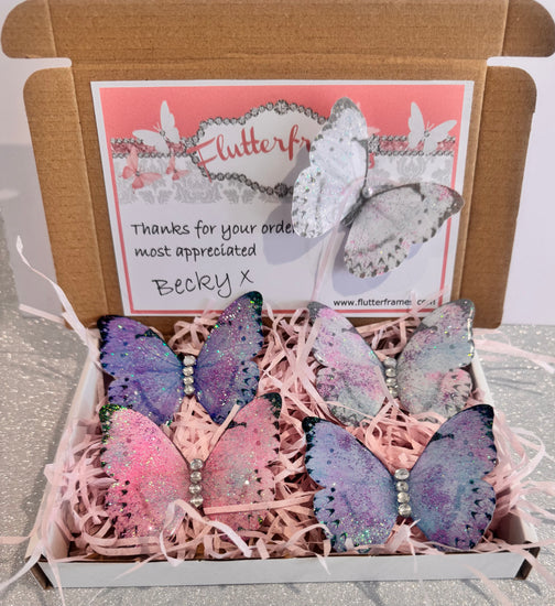 handmade outdoor pastel pretty glittery butterflies