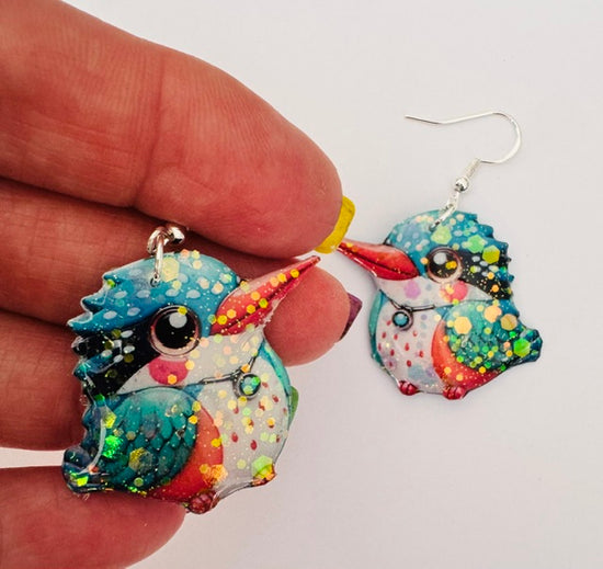 Cute  Kingfisher dangle earrings. sparkly Jewellery for Bird Lovers.