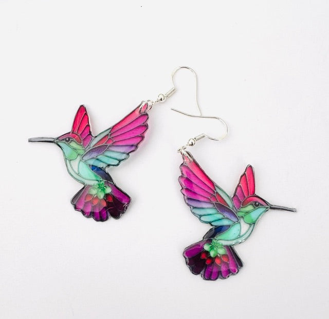 stained glass unique earrings. Kingfisher