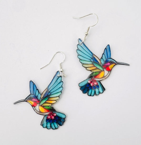 Kingfisher stained glass unique earrings. 