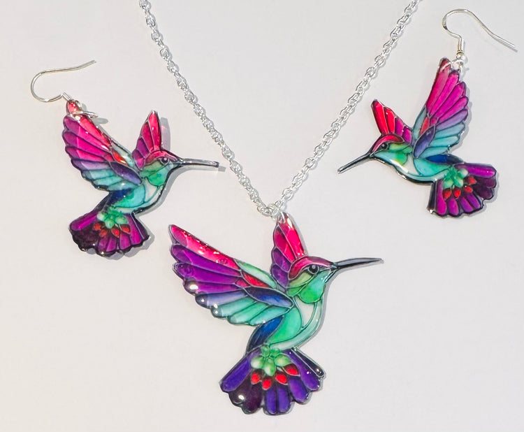 Kingfisher stained glass jewellery set