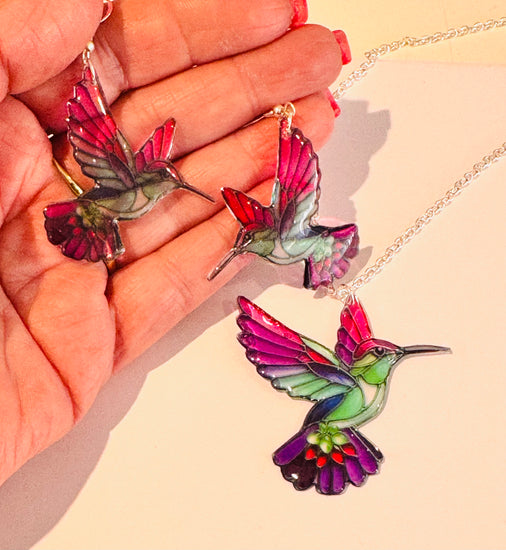 Kingfisher stained glass jewellery set unique