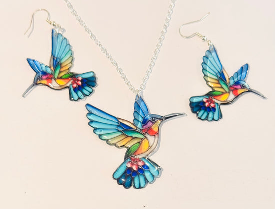Blue Kingfisher stained glass jewellery set