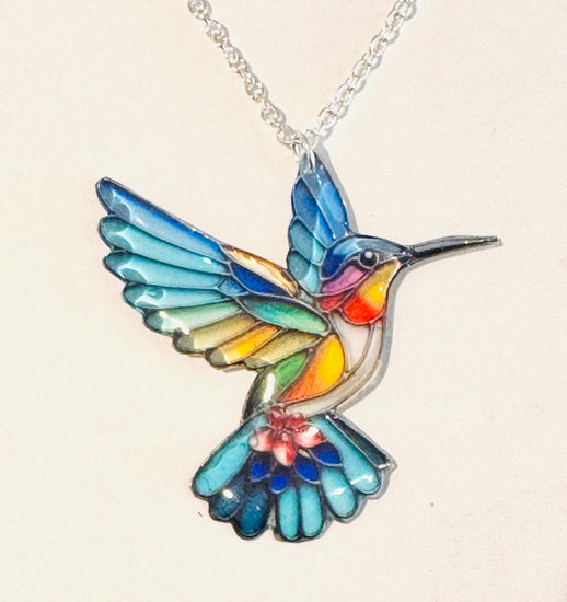 blue Kingfisher stained glass pendant, handcrafted