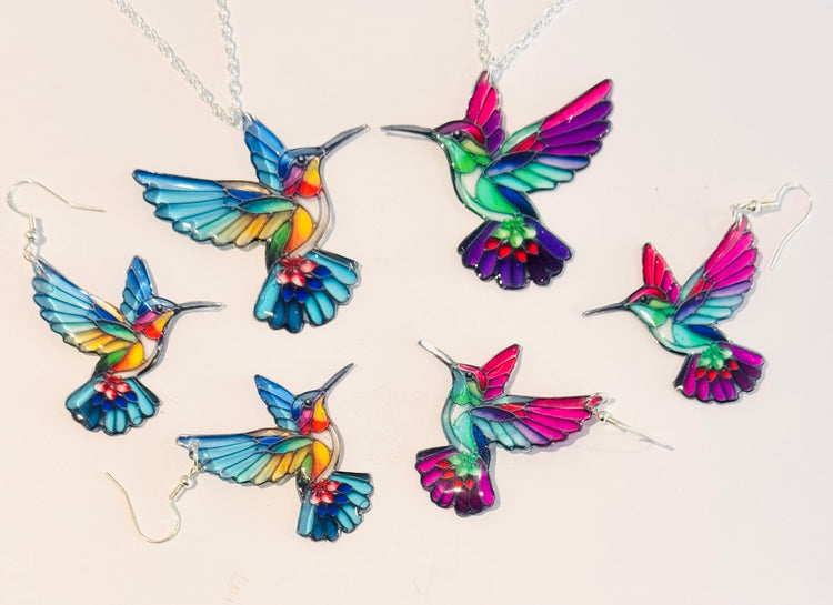 Kingfisher stained glass jewellery sets, handcrafted