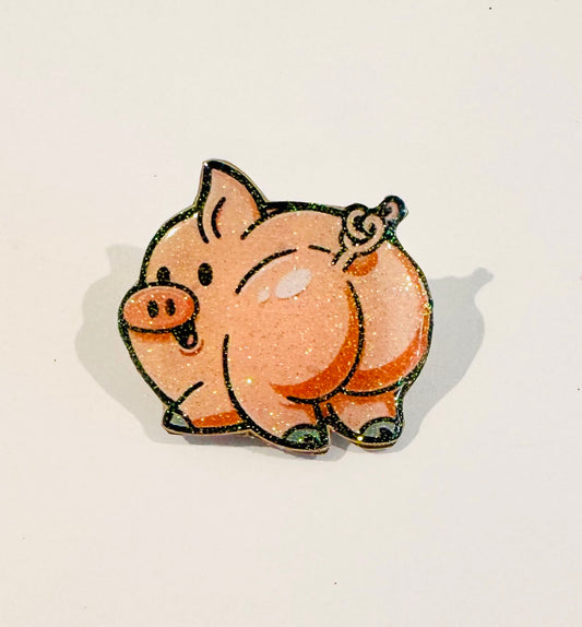 Cheeky pig enamel Pin. Handmade from tin cans