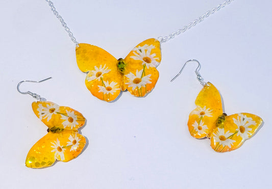 yellow butterfly earrings and pendant