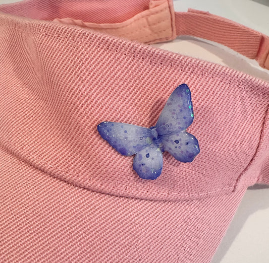 glittery lilac butterfly pin , cap decorations 