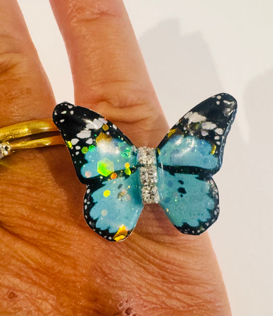 teal butterfly ring