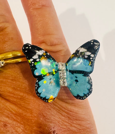 teal butterfly ring