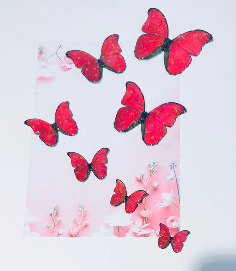 pink and red recycled tin can 3d Butterfly, decor embellishments. Metal butterfly wall art