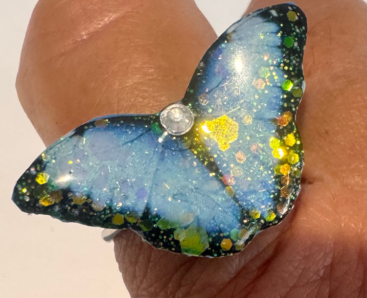 blue morpho butterfly ring unique
