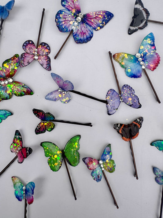 Butterfly  Hair Clips made from recycled tin cans, Insect Hair Accessories, Bobby pins Festival hair