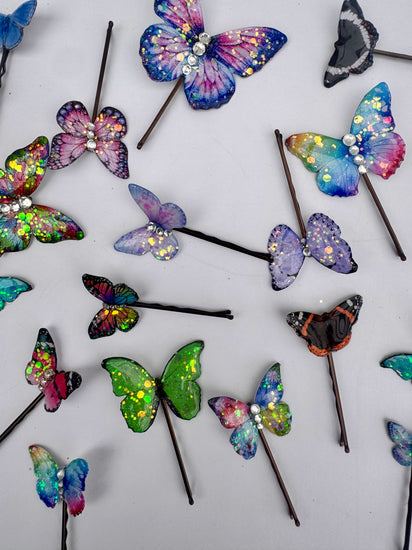 Butterfly  Hair Clips made from recycled tin cans, Insect Hair Accessories, Bobby pins Festival hair