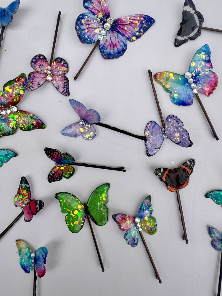 Butterfly  Hair Clips made from recycled tin cans, Insect Hair Accessories, Bobby pins Festival hair