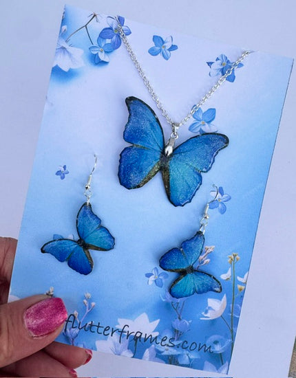 Blue Morpho  Butterfly Jewellery Set – Eco-Friendly Recycled Tin Can 