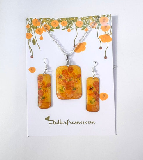 Sunflowers,Vincent Van Gogh earrings and pendant set