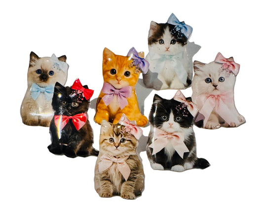 7 Sweet Kittens Enamel Pins or magnets– Handmade from Recycled Tin Cans – Eco-Friendly Illustrated Cat Lover Gift