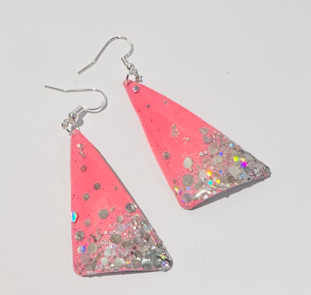 triangle pink glittery earrings