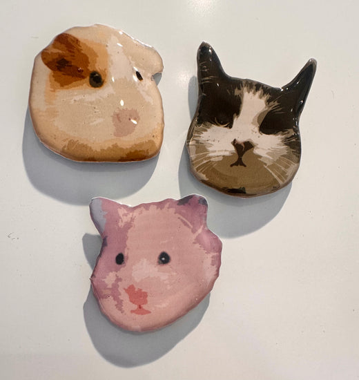 Custom Pet Face Photo Portrait Pin or Magnet. Recycled Tin Can. Pet Memorial