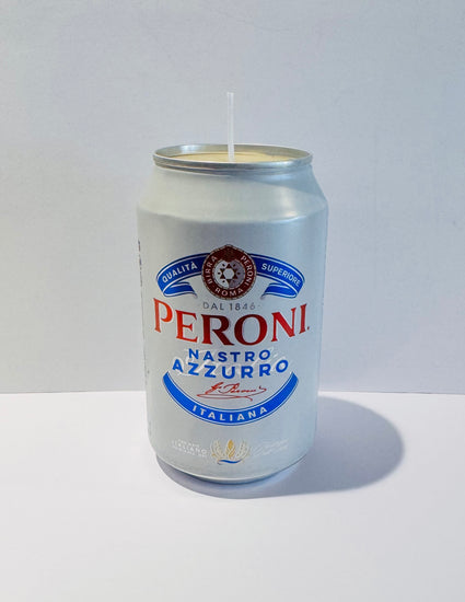 Peroni lager unique gift. Tin can candle 10th anniversary gift