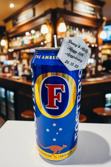 Fosters tin can candle handmade from tin cans