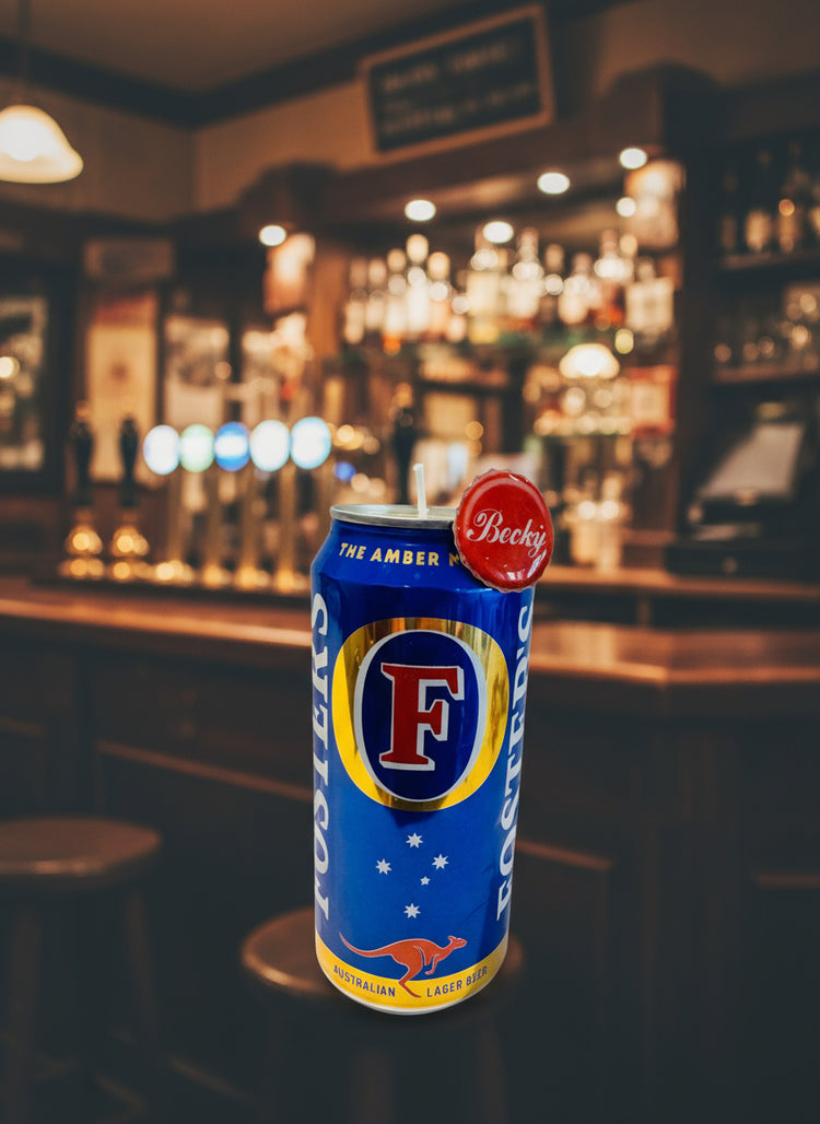 personalised with name Fosters beer can candle handmade from tin cans
