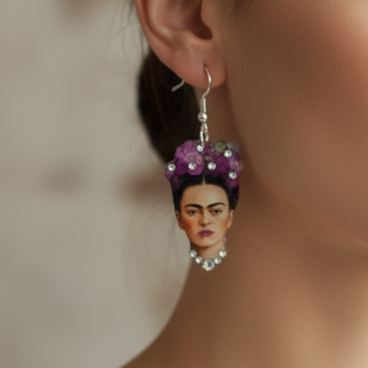Frida Kahlo unique drop earrings. 