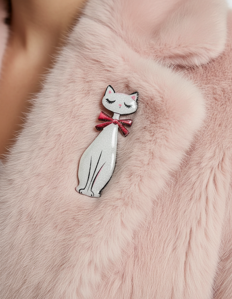 Pink Retro cat enamel pin – Handmade from Recycled Tin Cans – Eco-Frie ...