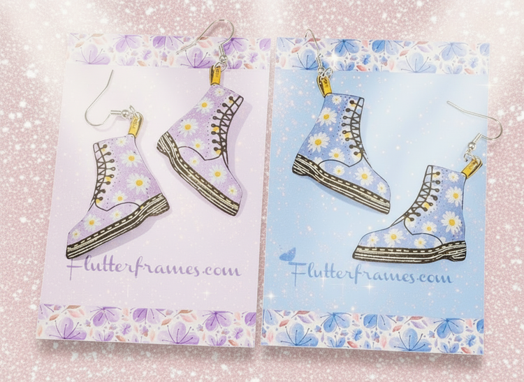 Dr Martens daisy earrings in lilac and blue