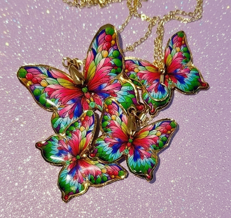 beautiful butterfly earrings and pendant