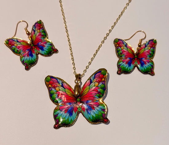 pretty multi-coloured butterfly jewellery set