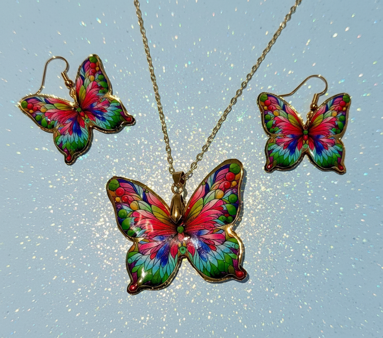beautiful butterfly earrings and pendant jewellery set