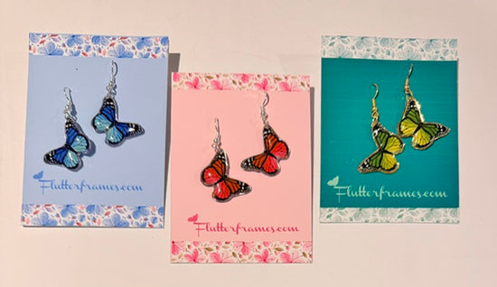 pretty butterfly earrings handmade by Flutterframes