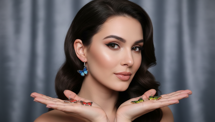 pretty butterfly earrings in blue, red or green