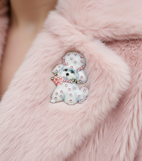 retro poodle brooch with diamantes


