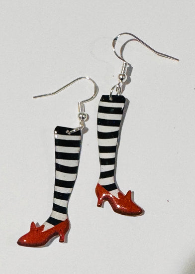 Wicked witch of the east stripy legs and Ruby slippers earrings