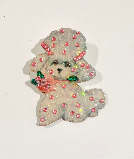 pink and white diamante handmade poodle brooch