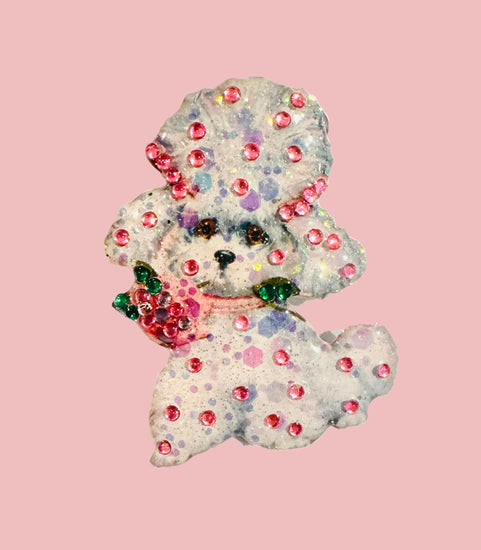 pink and white handmade poodle brooch